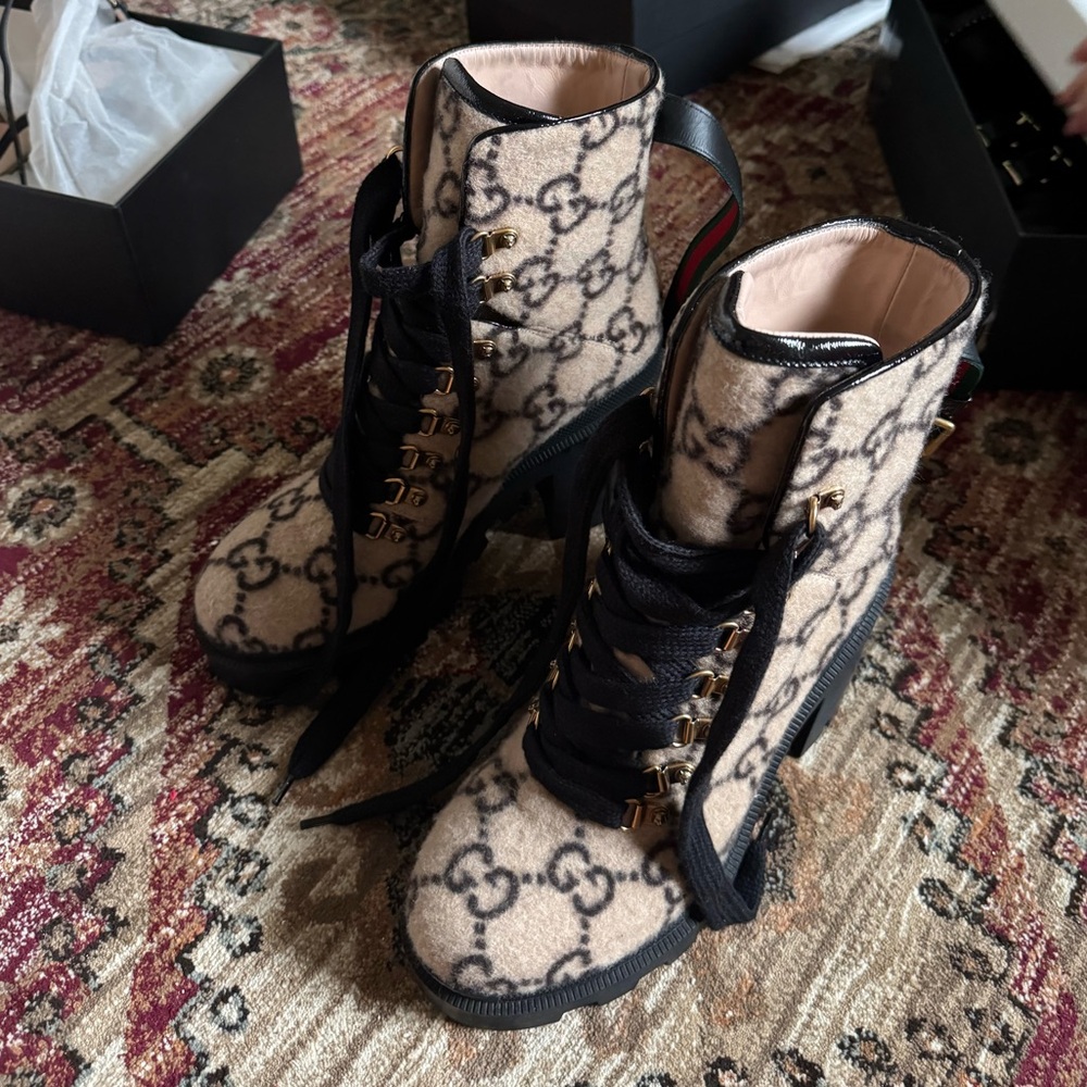 Gucci GG Monogram Wool Ankle Boots - Picture 3 of 6